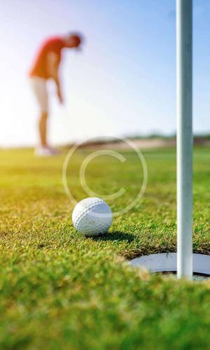 Putting green and sand trap at Spring Rock Golf, New Hyde Park, NY